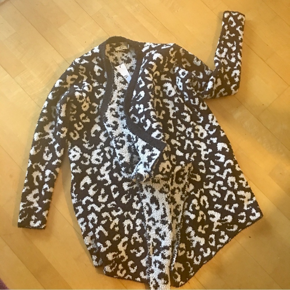 UGG Phoebe Leopard Knit Wrap Cardigan, Black + White, Size S - Picture 6 of 17
